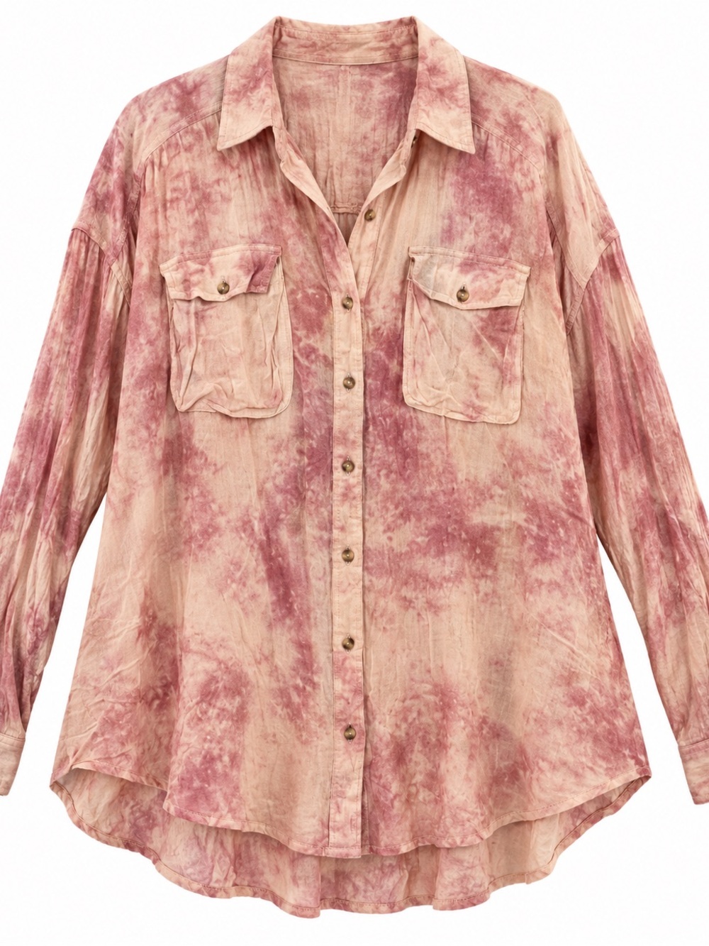 Free People Gauzy Crinkled Tie-Dye Button-Down Shirt
